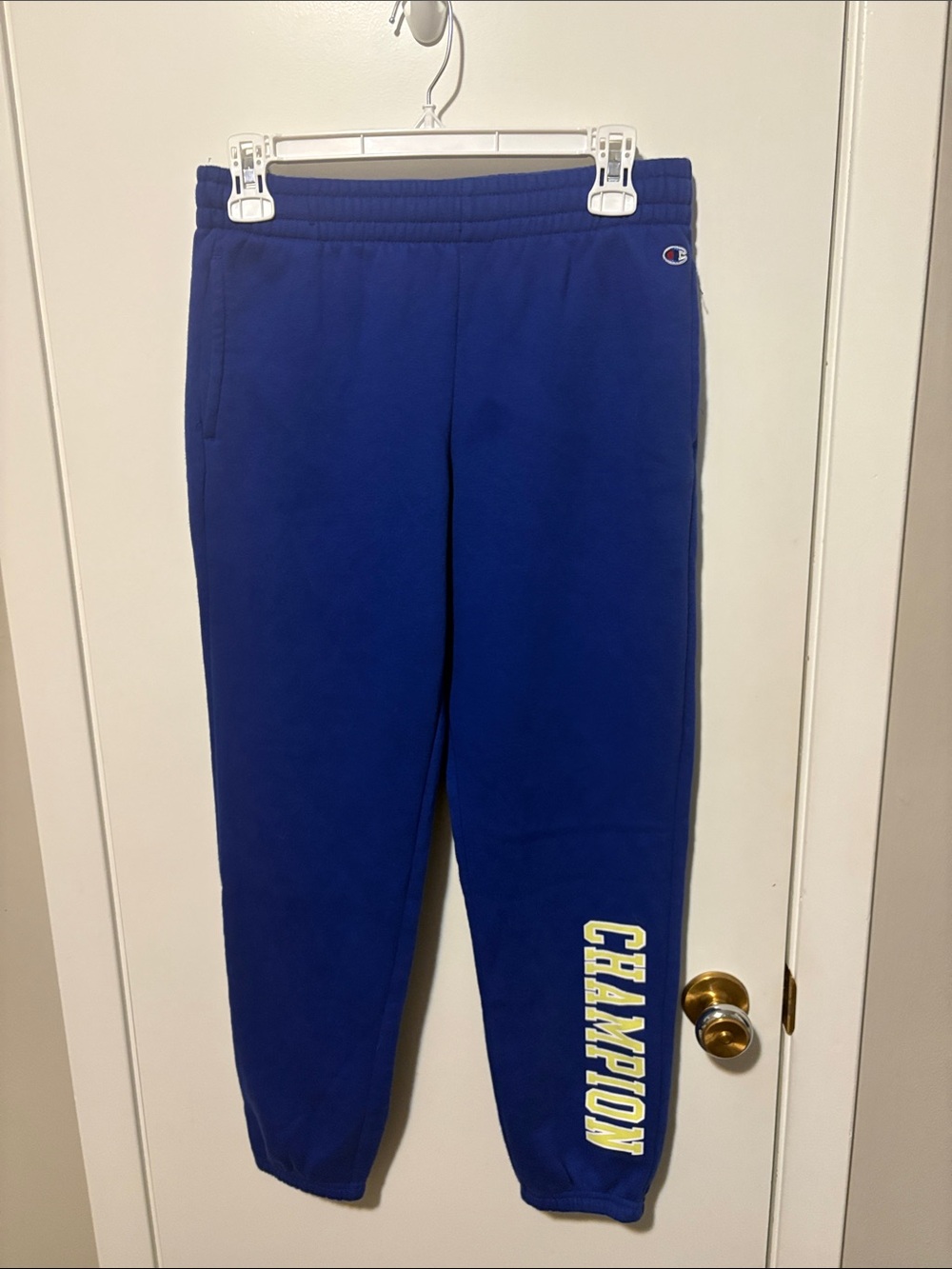 Champion Kids Blue Logo Jogger Sweatpants with Yellow Script